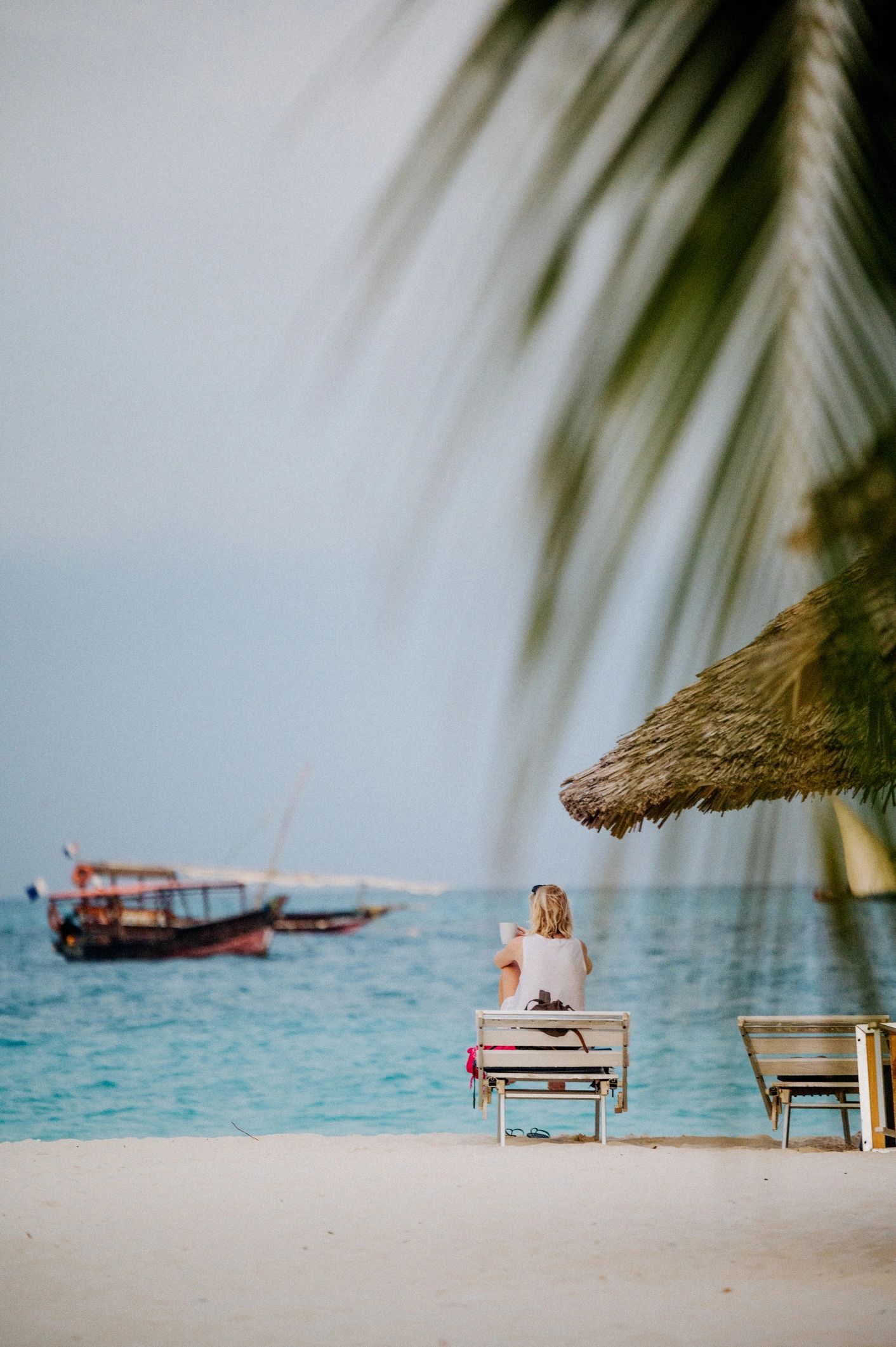 Turquoise waters and white sand beach of Zanzibar